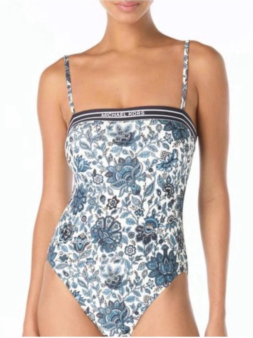 Women's Blue Michael Kors Bandeau Neck Printed One-piece